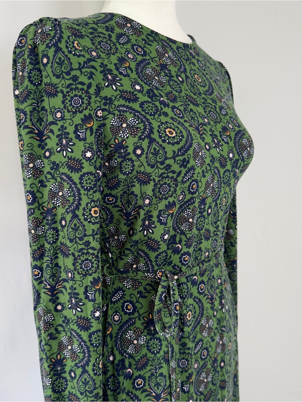 Boden Size 6 Green Paisley Floral Long Sleeve Midi Dress Self Tie Belt EcoVero - Picture 5 of 16